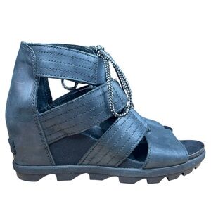 Sorel Joanie II Gladiator Wedge Lace Up Black Sandals